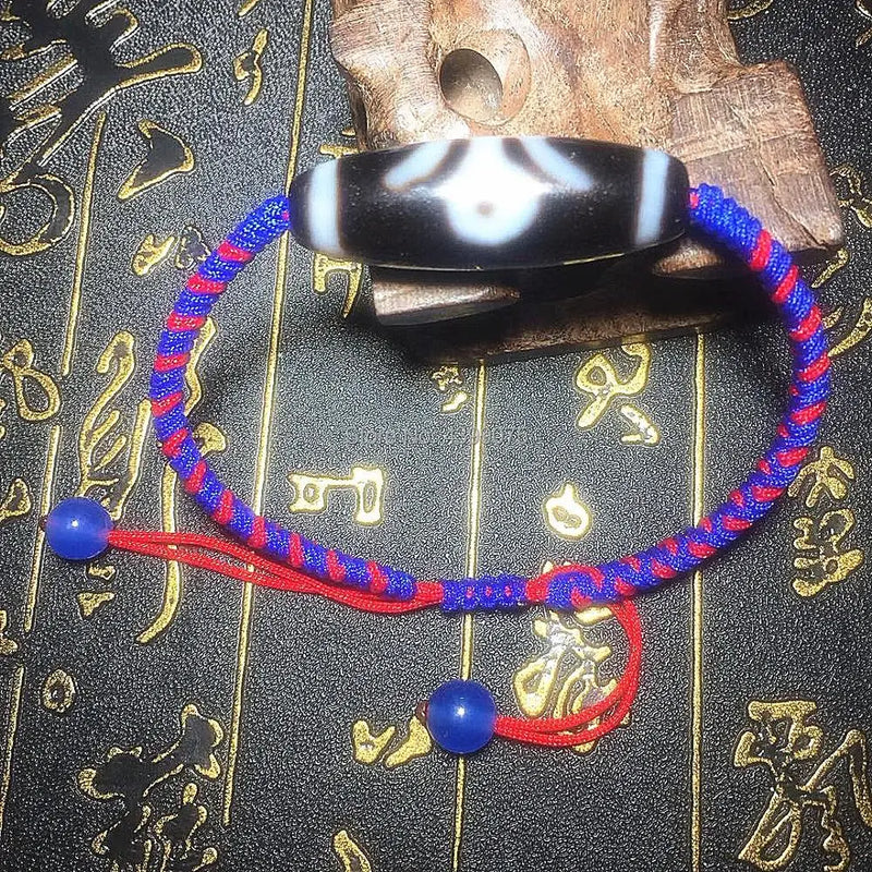 Tibet 9eyes DZI Jewelry Red&Blue Braided Line Bracelet