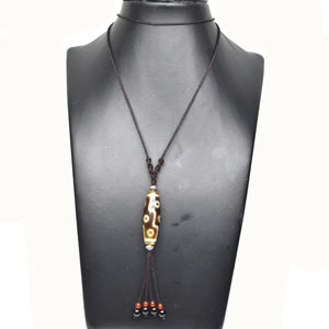 Tibet Agate DZI Pendant Women's Necklace Brown/white 9 Eyes Amulet