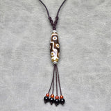 Tibet Agate DZI Pendant Women's Necklace Brown/white 9 Eyes Amulet