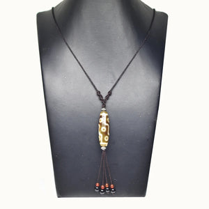 Tibet Agate DZI Pendant Women's Necklace Brown/white 9 Eyes Amulet