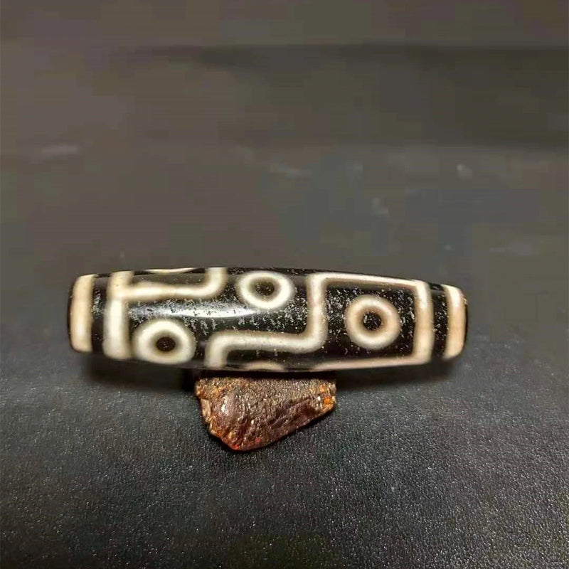 Tibet Amulet Totem 9 Eyes DZI Agate Beads Black/White Line Weathered Pattern