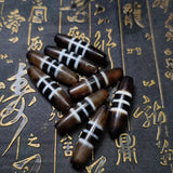 Tibet Black/White 3 Lines Ttotem 10*45mm Light Yellow Agate Dzi Beads Necklace
