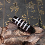 Tibet Blood-stained Dragon Pattern Agate Dzi Black/White 5-Line Totem