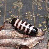 Tibet Blood-stained Dragon Pattern Agate Dzi Black/White 5-Line Totem