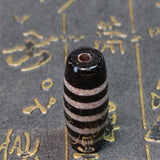 Tibet Blood-stained Dragon Pattern Agate Dzi Black/White 5-Line Totem