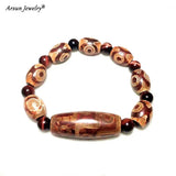 Tibet Brown Red Agate DZI Bead Tiger's Eye Stone Amulet Bracelet