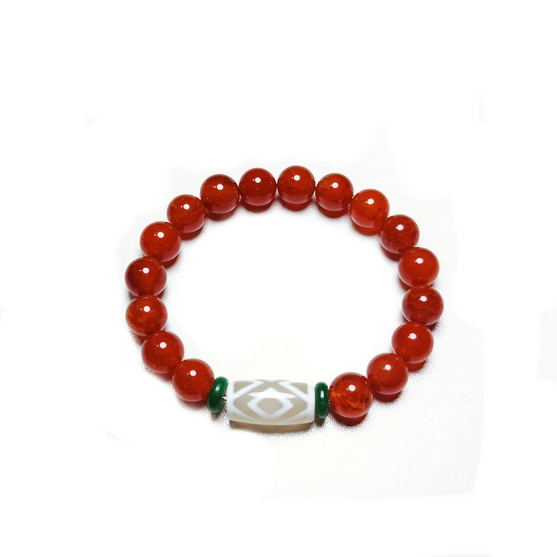 Tibet Diamond Tiger Tooth Totem Agate Dzi Red Dragon Bracelet