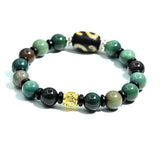 Tibet Dzi Bead Bracelet Natural Agate 9.8mm Dark Green Bead Bracelet