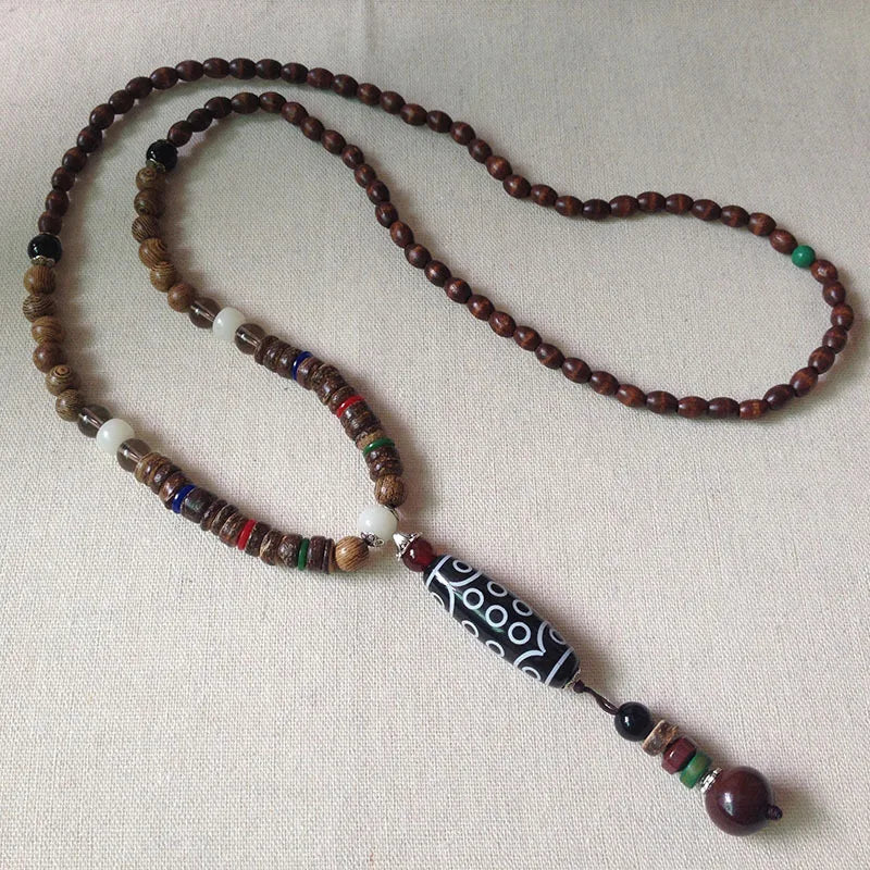 Tibet Ethnic Style Natural 21 Eyed Dzi Beads Charm Pendant Necklace