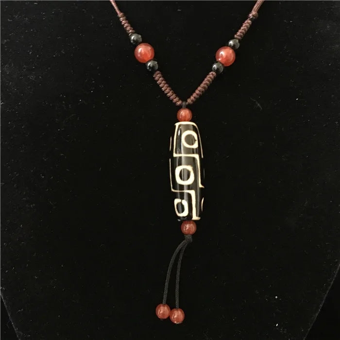 Tibet Nine-eyed Dzi Beads Fired Dzi Bead Pendant Necklace