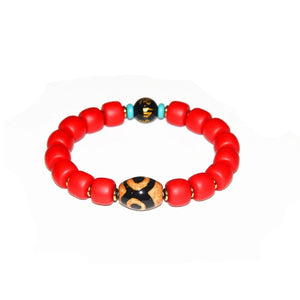 Tibet Yellow 3 Eyes 16mm Agate DZI Red Glaze Stringed Bracelet
