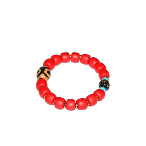 Tibet Yellow 3 Eyes 16mm Agate DZI Red Glaze Stringed Bracelet