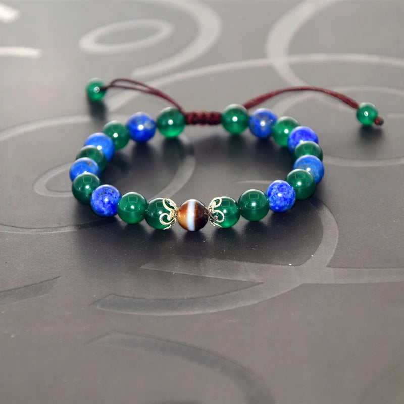 Tibet Agate DZI Green Agate Bracelet Natural Lapis Lazuli Beads Female Jewelry