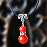 Tibet Silver Carnelian Beads Pendant Necklace Cowhide Rope Restore Bless Chain