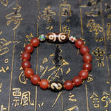 Tibetan 3-eye Money Hook Big Men Totem Beige/Brown Black/White Dzi 10mm Bracelet