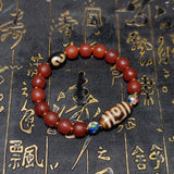Tibetan 3-eye Money Hook Big Men Totem Beige/Brown Black/White Dzi 10mm Bracelet