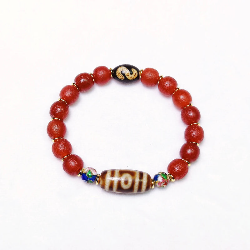 Tibetan 3-eye Money Hook Big Men Totem Beige/Brown Black/White Dzi 10mm Bracelet