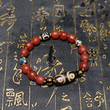 Tibetan 3-eye Money Hook Big Men Totem Beige/Brown Black/White Dzi 10mm Bracelet