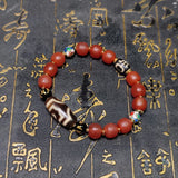 Tibetan 3-eye Money Hook Big Men Totem Beige/Brown Black/White Dzi 10mm Bracelet