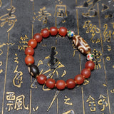 Tibetan 3-eye Money Hook Big Men Totem Beige/Brown Black/White Dzi 10mm Bracelet