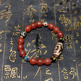 Tibetan 3-eye Money Hook Big Men Totem Beige/Brown Black/White Dzi 10mm Bracelet
