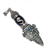 Tibetan Black/White Money Hook Totem Agate Dzi Beads Necklace Pendant