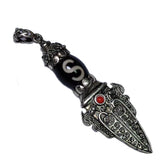 Tibetan Black/White Money Hook Totem Agate Dzi Beads Necklace Pendant