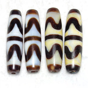 Tibetan Black/White Yellow Amulet Tiger Tooth Totem Agate Dzi Beads Necklace