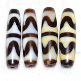 Tibetan Black/White Yellow Amulet Tiger Tooth Totem Agate Dzi Beads Necklace