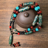 Tibetan Dzi Bead Necklace Agate 9 Eye Pendant Sweater Chain Charms