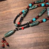 Tibetan Dzi Bead Necklace Agate 9 Eye Pendant Sweater Chain Charms