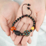 Tibetan Buddhism Ebony Beads Bracelet Glazed Hand Braided Antique Jewelry