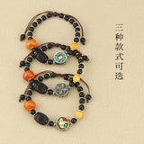 Tibetan Buddhism Ebony Beads Bracelet Glazed Hand Braided Antique Jewelry