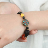 Tibetan Buddhism Ebony Beads Bracelet Glazed Hand Braided Antique Jewelry