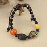 Tibetan Buddhism Ebony Beads Bracelet Glazed Hand Braided Antique Jewelry
