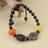 Tibetan Buddhism Ebony Beads Bracelet Glazed Hand Braided Antique Jewelry