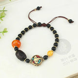 Tibetan Buddhism Ebony Beads Bracelet Glazed Hand Braided Antique Jewelry