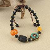 Tibetan Buddhism Ebony Beads Bracelet Glazed Hand Braided Antique Jewelry