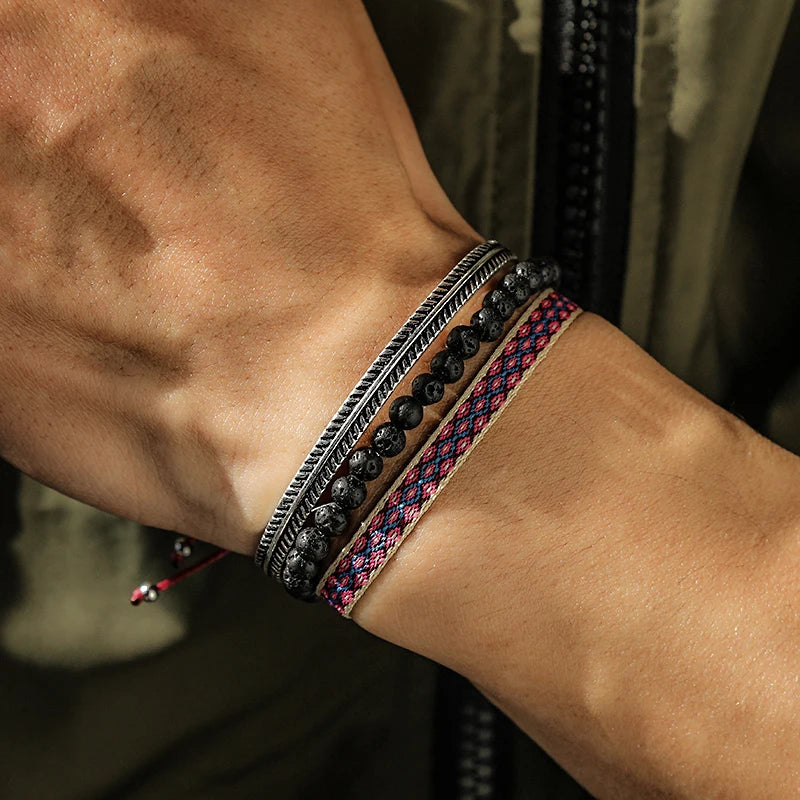 Tibetan Buddhism Rope Chain Stone Beads Cuff Bangles Adjustable Bracelets