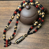Tibetan 9-Eyed Dzi Bead Pendant Necklace Fengshui Agate Amulet
