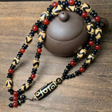 Tibetan 9-Eyed Dzi Bead Pendant Necklace Fengshui Agate Amulet