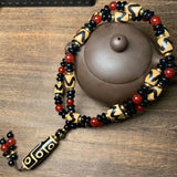 Tibetan 9-Eyed Dzi Bead Pendant Necklace Fengshui Agate Amulet