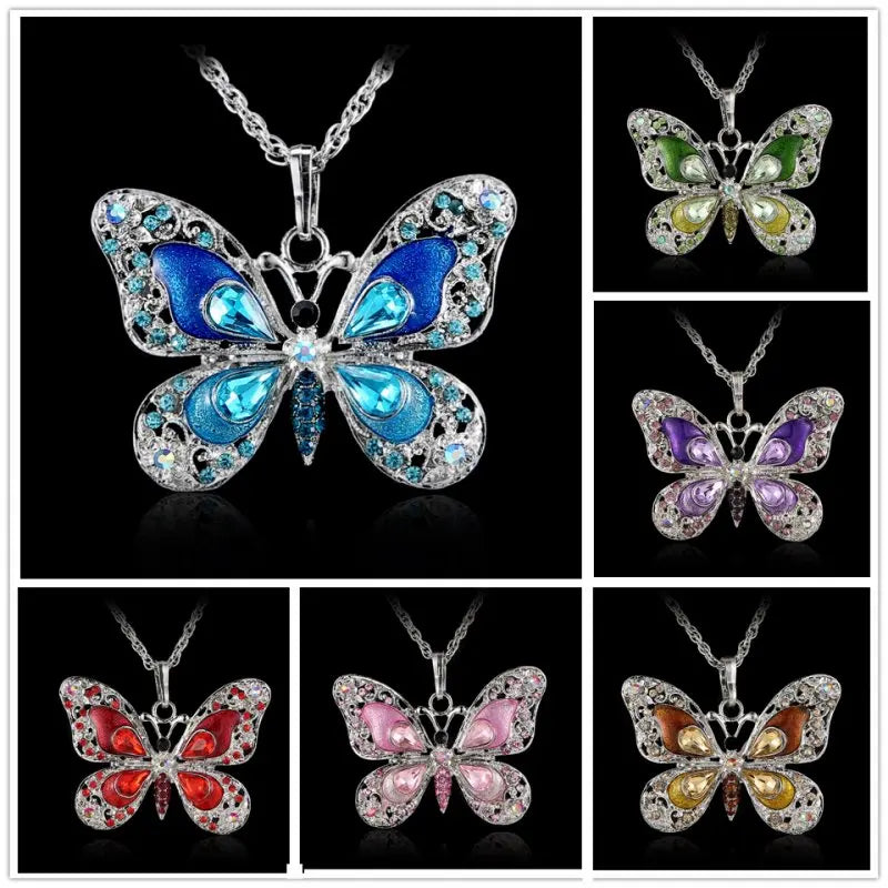 Tibetan Butterfly Necklace Enamel Pendant Vintage Women Jewelry