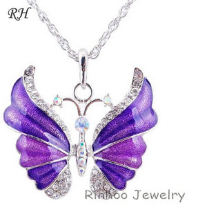Tibetan Butterfly Necklace Enamel Pendant Vintage Women Jewelry