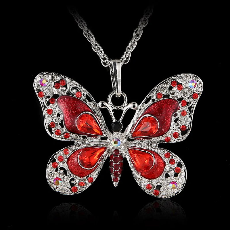 Tibetan Butterfly Necklace Enamel Pendant Vintage Women Jewelry