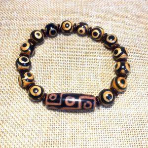 Tibetan Feng Shui 9eyes DZI 10mm 3 eyes Round beads string bracelet