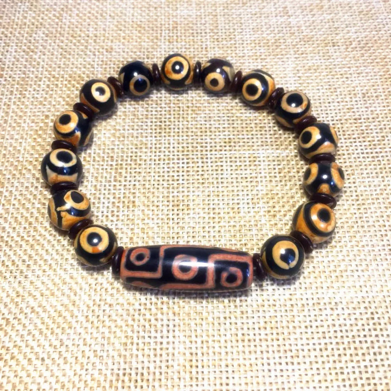 Tibetan Feng Shui 9eyes DZI 10mm 3 eyes Round beads string bracelet