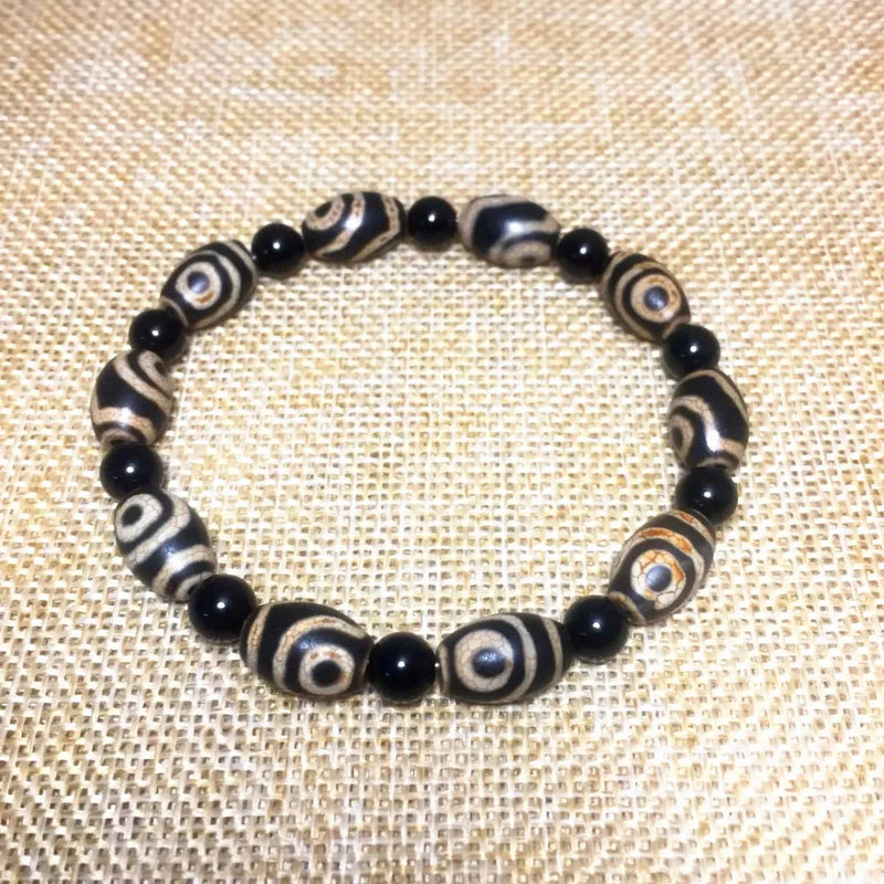 Tibetan Feng Shui DZI 8*12mm Bead Bracelet, 6mm Old Agate, Men Women Jewelry