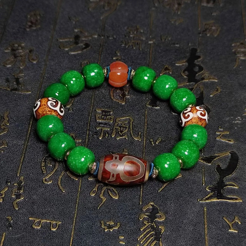 Tibetan Wealth God Totem Dzi Bead Bracelet