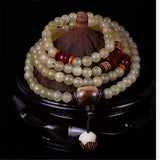Tibetan Sheep Horn 108 Beads Bracelet Necklace Blood Silk Lobular Rosewood